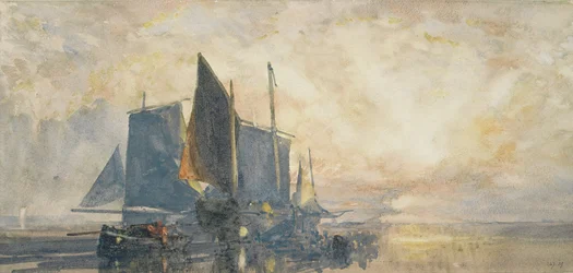 Barcos de pesca anclados: atardecer, siglo XIX